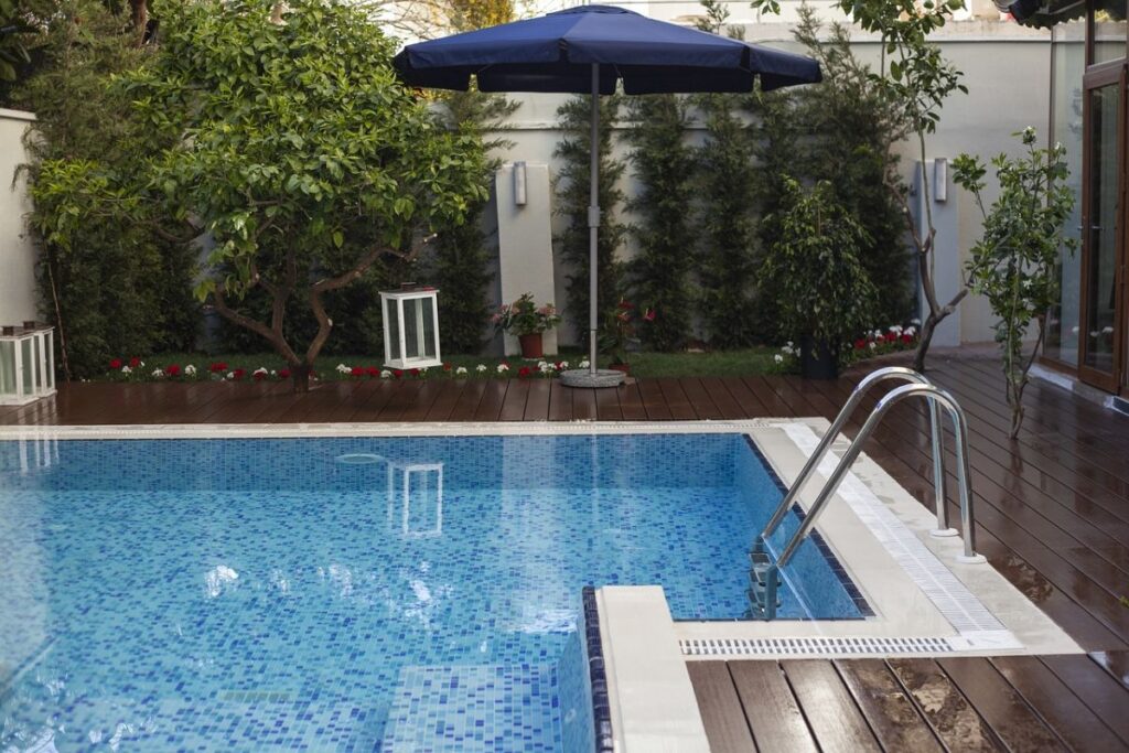 swimming pool on backyard